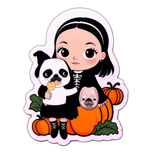 Isang Kaakit-akit na Sticker ng isang Batang Batang Babae na may Huling Gabi ng Oktubre