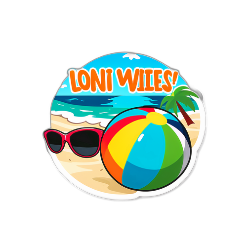 Sticker van Loni Willison met zonnebril en strandbal