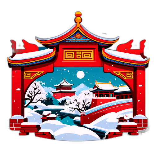 北京红墙白雪的美丽场景