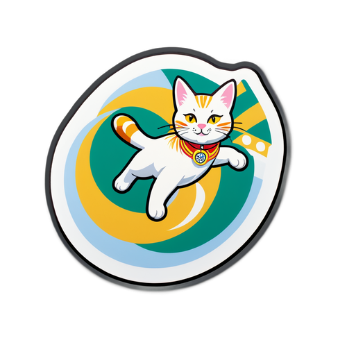 Ongelooflijke Sticker: Emma Meesseman in de Lucht met Olympische Ringen – Een Must-Have voor Kattenliefhebbers!