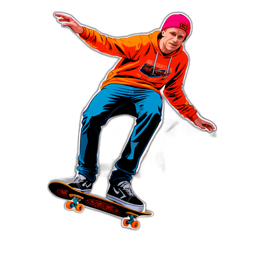 Sticker van skateboarder in stadsomgeving