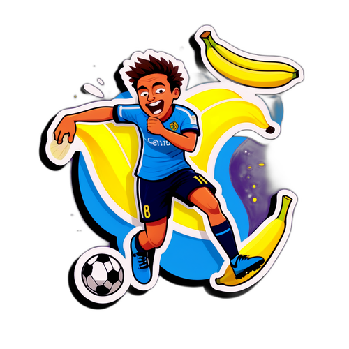 Stiker Humor Pemain Sepak Bola Terperosok pada Kulit Pisang