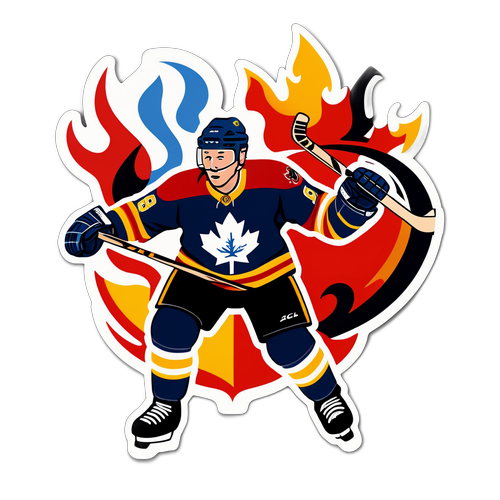 Хоккейный игрок с символами команд Торонто и Калгари