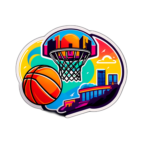 Une illustration colorée d'un match de basketball