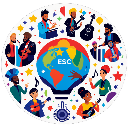 Sticker, der die Vielfalt des ESC 2025 darstellt