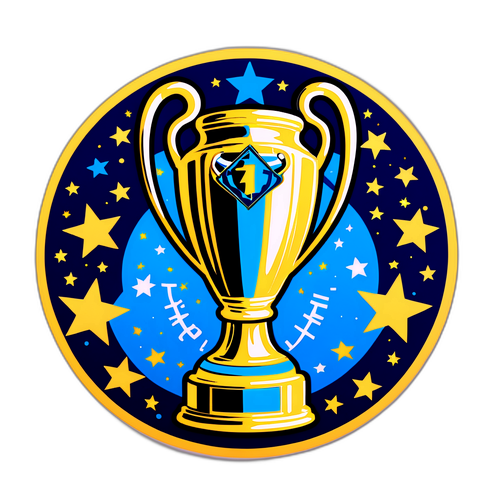 Sticker van de Champions League met de trofee in het midden