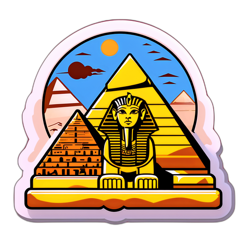 Un sticker que representa Egipto con pirámides, jeroglíficos y la Esfinge