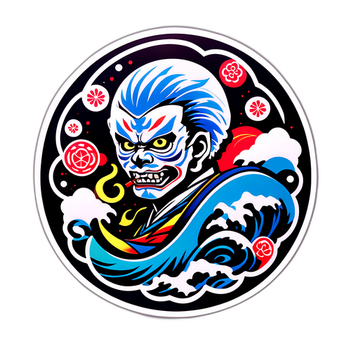 타카이치 스타일의 현대적인 일본 전통 예술 스티커 디자인