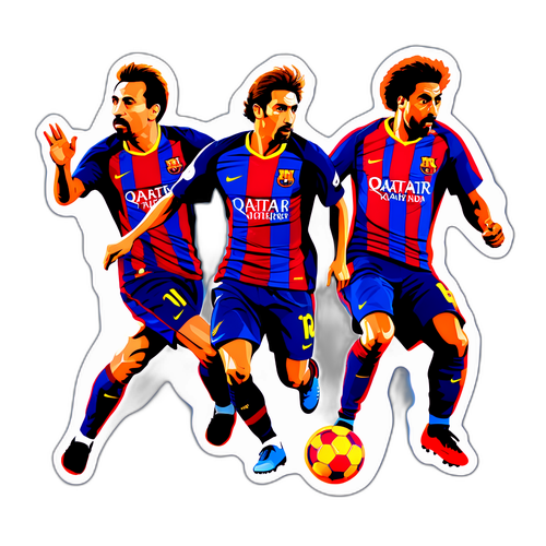 Kunstvolles Design legendärer Spieler von Barcelona in dynamischer Pose