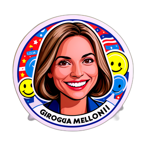Giorgia Meloni avec un sourire et éléments de campagne