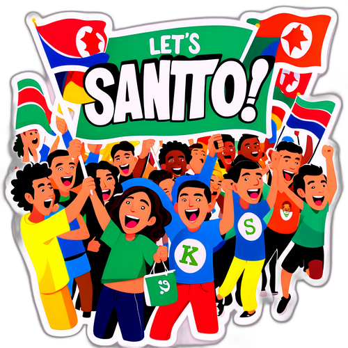 Arte divertida de uma multidão animada com bandeiras do Santos