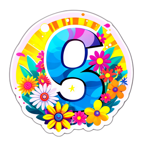 Numărul 67 cu flori și raze de soare
