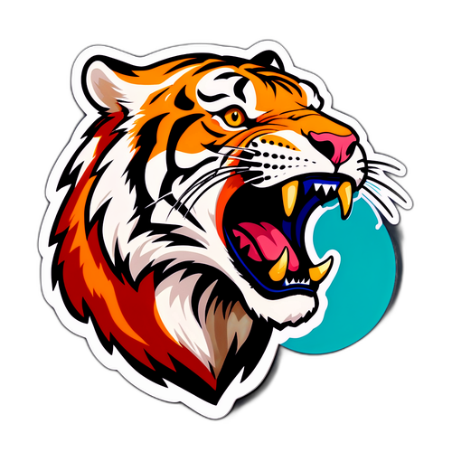 Hauska ja värikäs tarra, jossa on vanhanaikainen saber-tooth-tiikeri