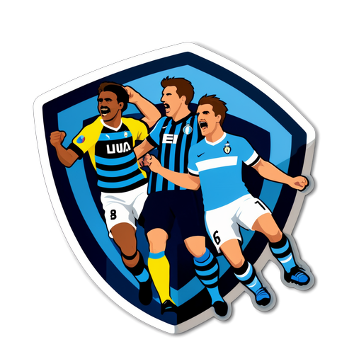 Sticker tematyczny piłkarski przedstawiający rywalizację Lazio i Interu