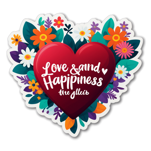 Diseño de corazón con flores y el texto 'El amor y la felicidad son tus mejores aliados este año.'