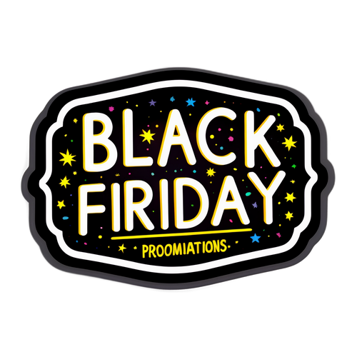Design naklejki na Czarny Piątek z iluminowanymi sloganami wskazującymi na promocje