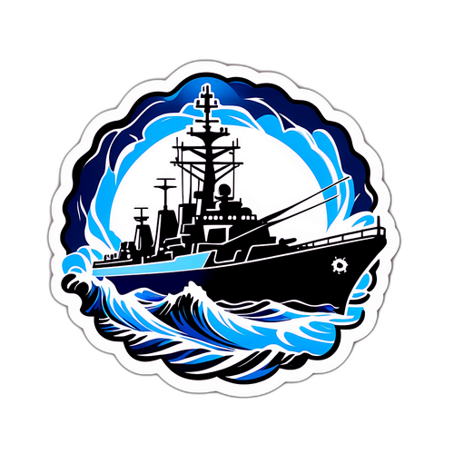 海军战舰与波浪的动态融合