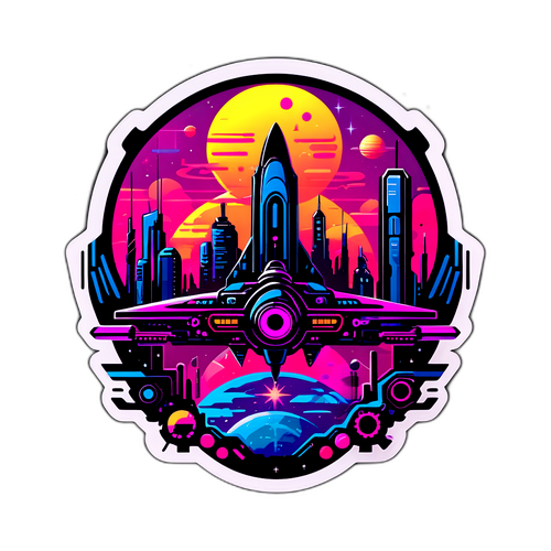 Sticker Cyberpunk avec Éléments de Science-Fiction
