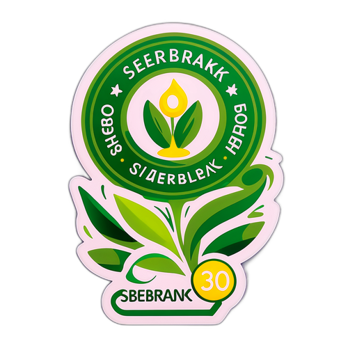 Счастливая открытка к 30-летию Сбербанка с иллюстрацией его истории и достижений