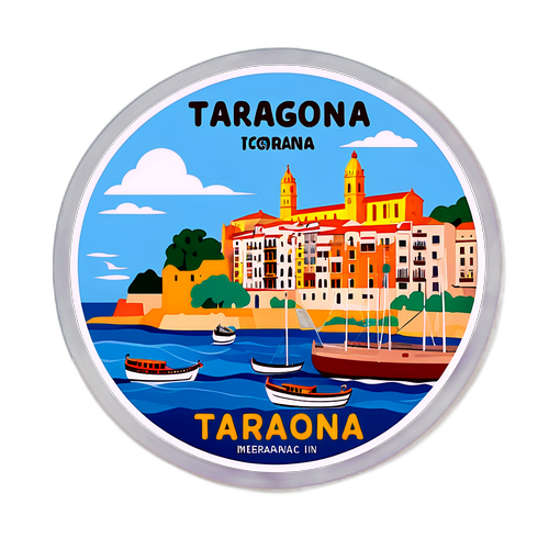 Sticker de Tarragona con su emblemático puerto y edificios históricos