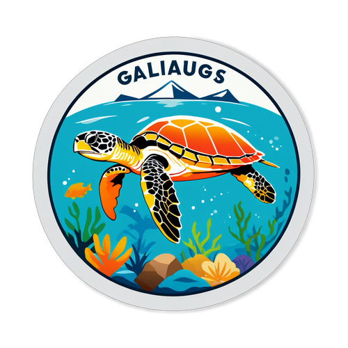 Minimalistische Sticker van de Galapagoseilanden met een Zeeschildpad