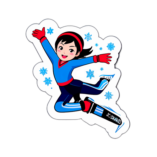 Фигура фигуриста в движении с текстом 'Cha Junhwan: Ледяной волшебник!'