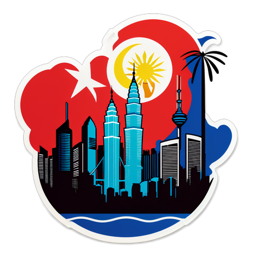Sticker Bendera Malaysia di Latar Belakang Skyline Kuala Lumpur