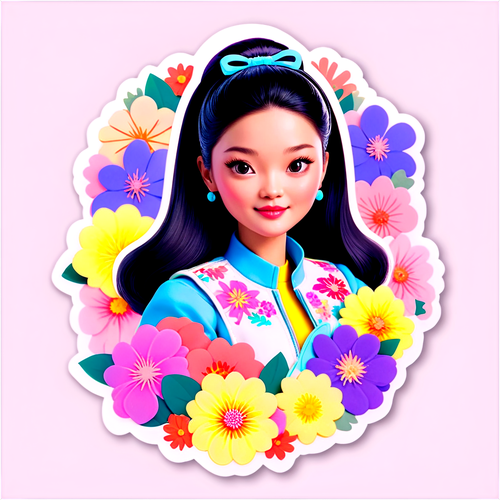 Sticker Barbie Hsu Dikelilingi Bunga