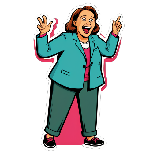 Witziger Cartoon-Aufkleber von Hazel Brugger beim Stand-up-Comedy