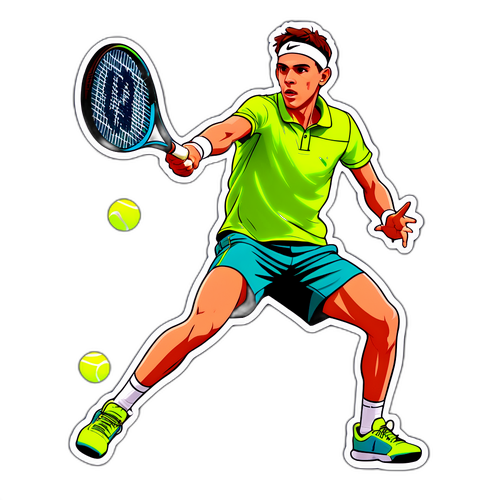 Autocollant représentant Alex de Minaur sur un court de tennis