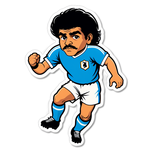 Adesivo retrò di Maradona in azione