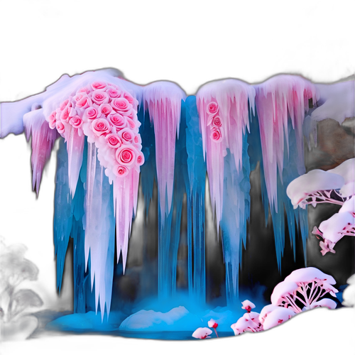 冰雪世界中绽放的玫瑰冰瀑布
