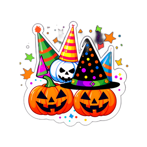 Sticker ng Halloween na may mga inukit na kalabasa