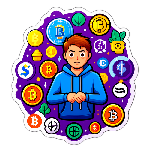 Entuzjasta kryptowalut z ikonami cyfrowych walut