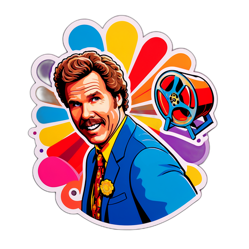 Fargerik klistremerke av Will Ferrell som en elsket filmkarakter