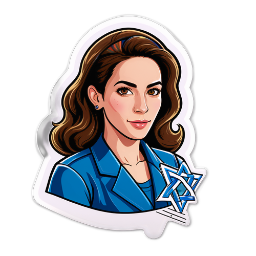 סטיקר עם דמות נשית עם מגן דוד ברקע
