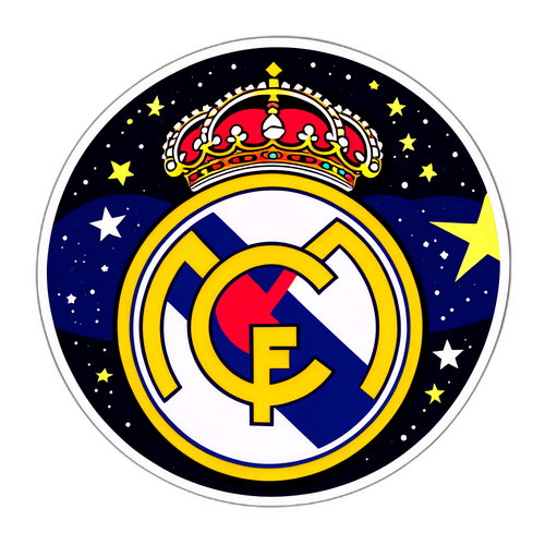 Real Madrid-logotyp med fotboll och stjärnhimmel