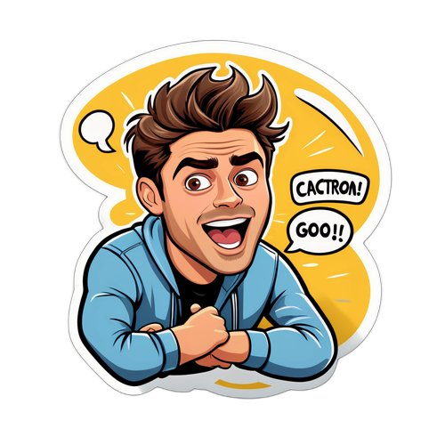 Humoristisk klistermærke med Zac Efron i en sjov situation