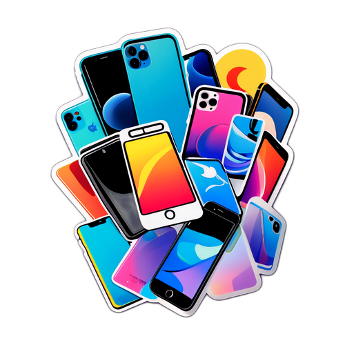 Стикер с разнообразными смартфонами, среди которых особенно выделяется iPhone 17 Pro Max