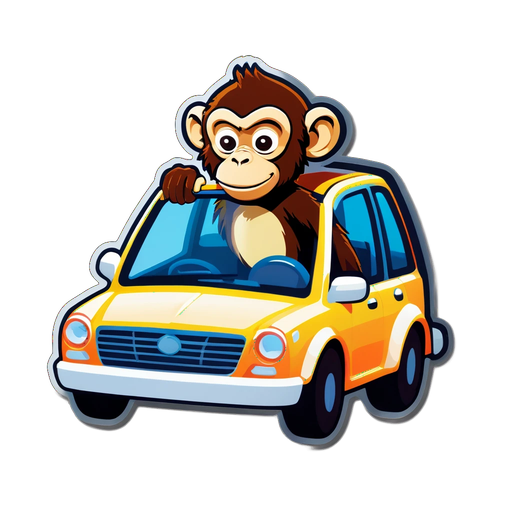猴子驾驶汽车贴纸