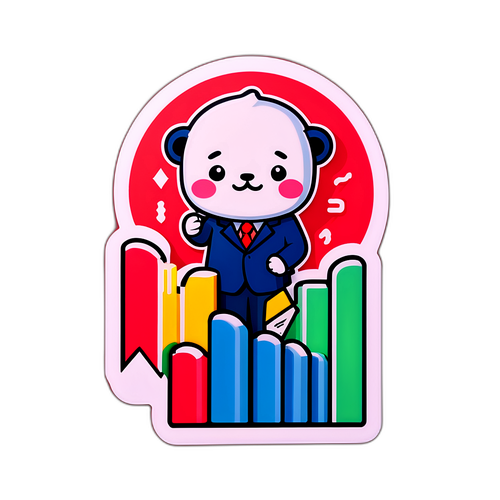 経済グラフテーマのかわいいキャラクターステッカー