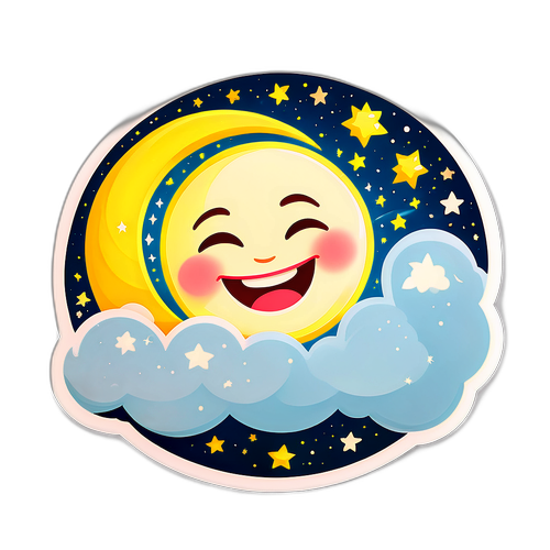 Lune souriante avec étoiles joyeuses