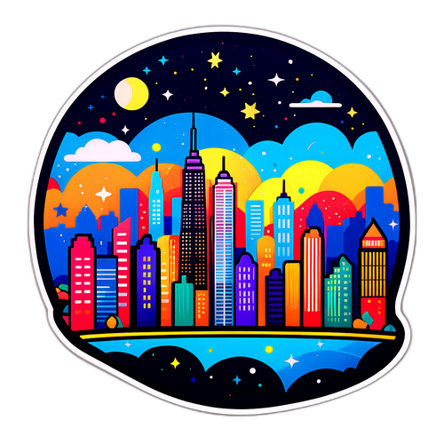 En livlig bysilhouette om natten