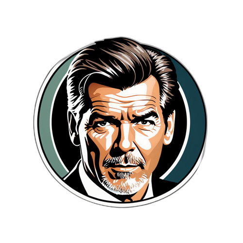 En sofistikeret klistermærke af Pierce Brosnans ansigt i en filmrulle