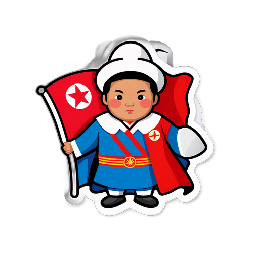 Autocollant du drapeau de la Corée du Nord avec un personnage traditionnel