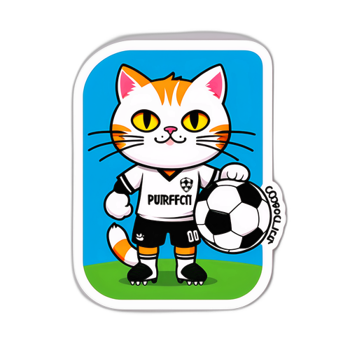 एक हास्यप्रद स्टिकर डिजाइन: फुटबॉल गियर में बिल्ली