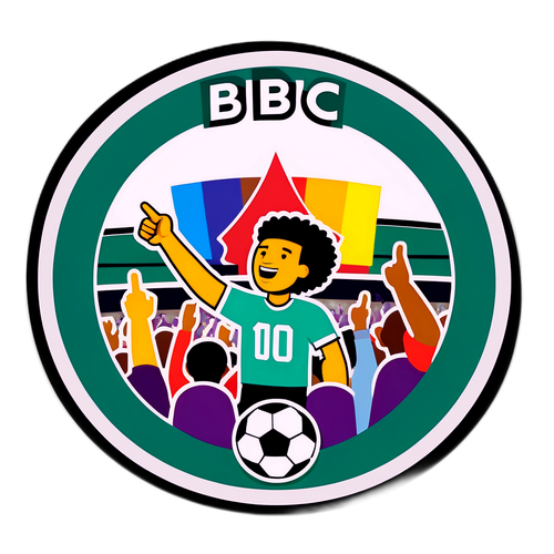 Fotballklistermerke med BBC-logo og jubelende fans