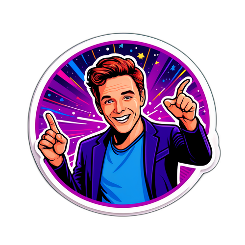 Stylischer Aufkleber von Michael Patrick Kelly auf der Bühne