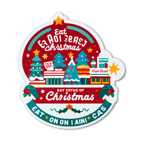 Retro Christmas Dining Scene Sticker