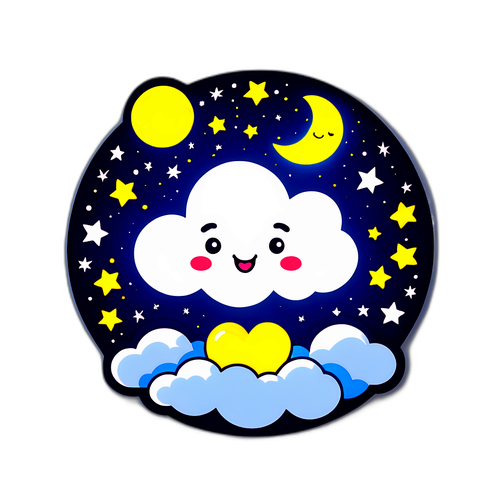Friendly Cloud Character with Starry Sky